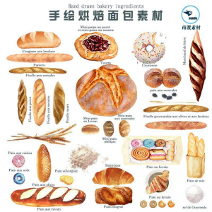 手绘水彩面包烘焙法棍甜甜圈甜点手账卡片PNG免扣图设计素材-多平台虚拟货源网